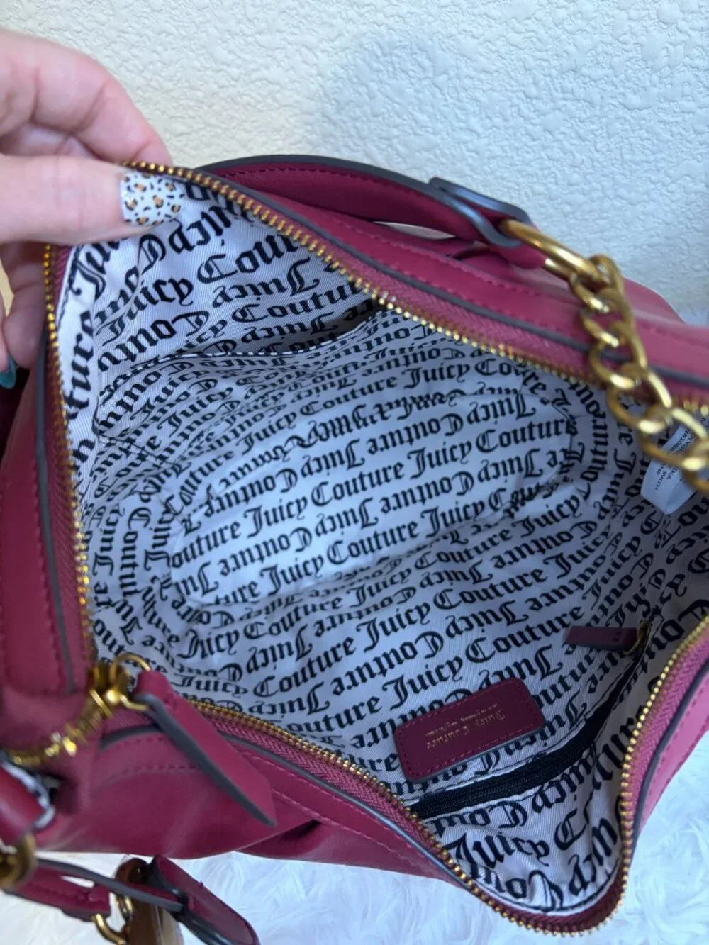 Juicy Couture In Her Juicy Era Cranberry Studded Hobo Shoulder Bag NWT
